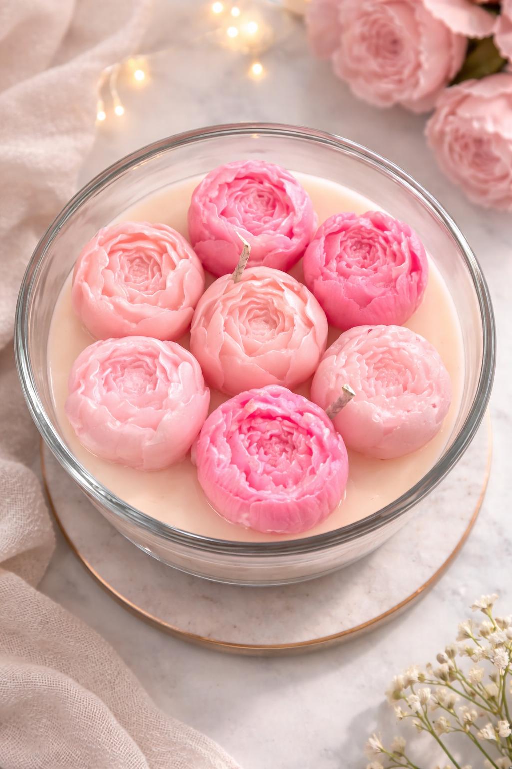 Pink Peony Flower Candle | Handmade Soy Wax Floral Centerpiece ...