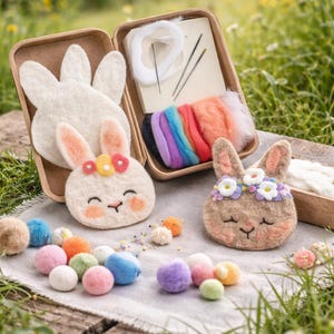 DIY Felt Bunny Craft Kit, Easter Craft Kids, Needle Felting Bunny Kit, Easter Activity Kit, Kids DIY easter Gift