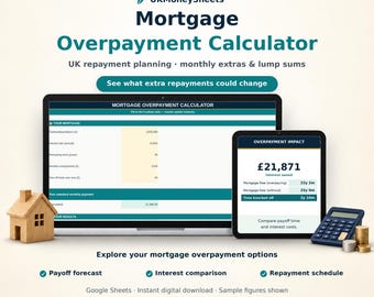 UK Mortgage Overpayment Calculator | Interest Saved & Mortgage-Free Date | Amortisation Schedule | Google Sheets