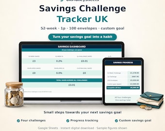 Savings Challenge Spreadsheet | 52 Week, 1p & 100 Envelope Trackers | Google Sheets