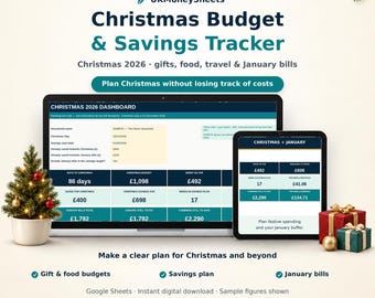 Budgetplanner voor Kerst 2026 | Cadeaulijst en spaartracker voor het VK (Google Sheets)