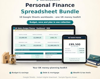 Financieel pakket voor het VK | 10 Google Sheets voor budget, schulden en belastingen (digitale download)