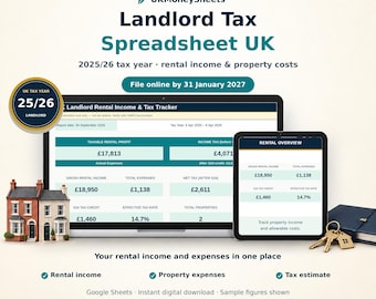 UK Landlord Tax Tracker 2025/26 | Section 24 Mortgage Interest Credit (Google Sheets)