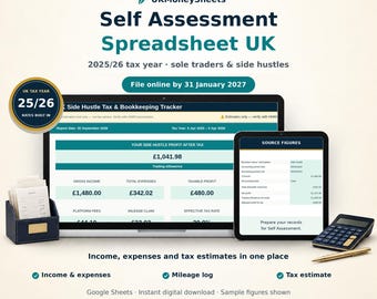 UK Self Assessment Spreadsheet 2025/26 | Tax Return Tracker for Side Hustles (Digital Download)