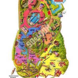 Póster con mapa de recuerdo del parque temático Opryland, Nashville, 13"x19"