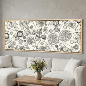 大きな額入りの「Cheers」ラインアートキャンバス、ダイニングテーブル上の壁掛けアート、グラスを鳴らすスケッチ、モダンミニマリストキッチン装飾