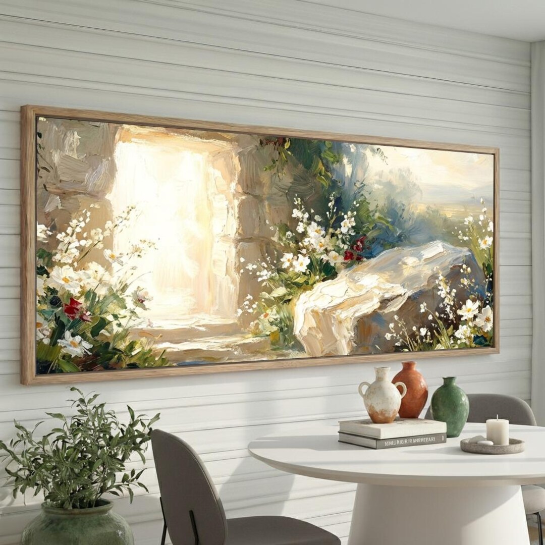 Wall Rising Imagine Jesus Rising Art, Empty Tomb Canvas, Resurrection Stone Scene, Chapel ...