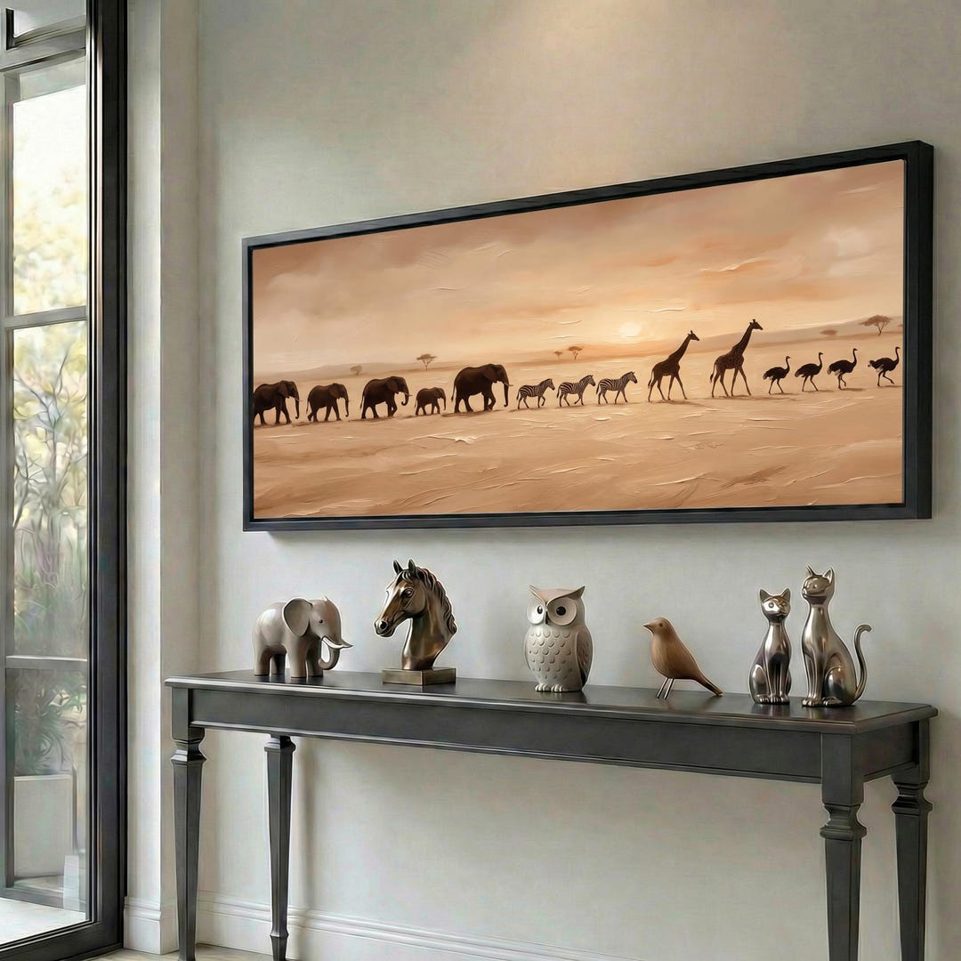 Etosha Safari Wildlife Panorama Canvas Wall Art - Elephant Herd & Zebra ...