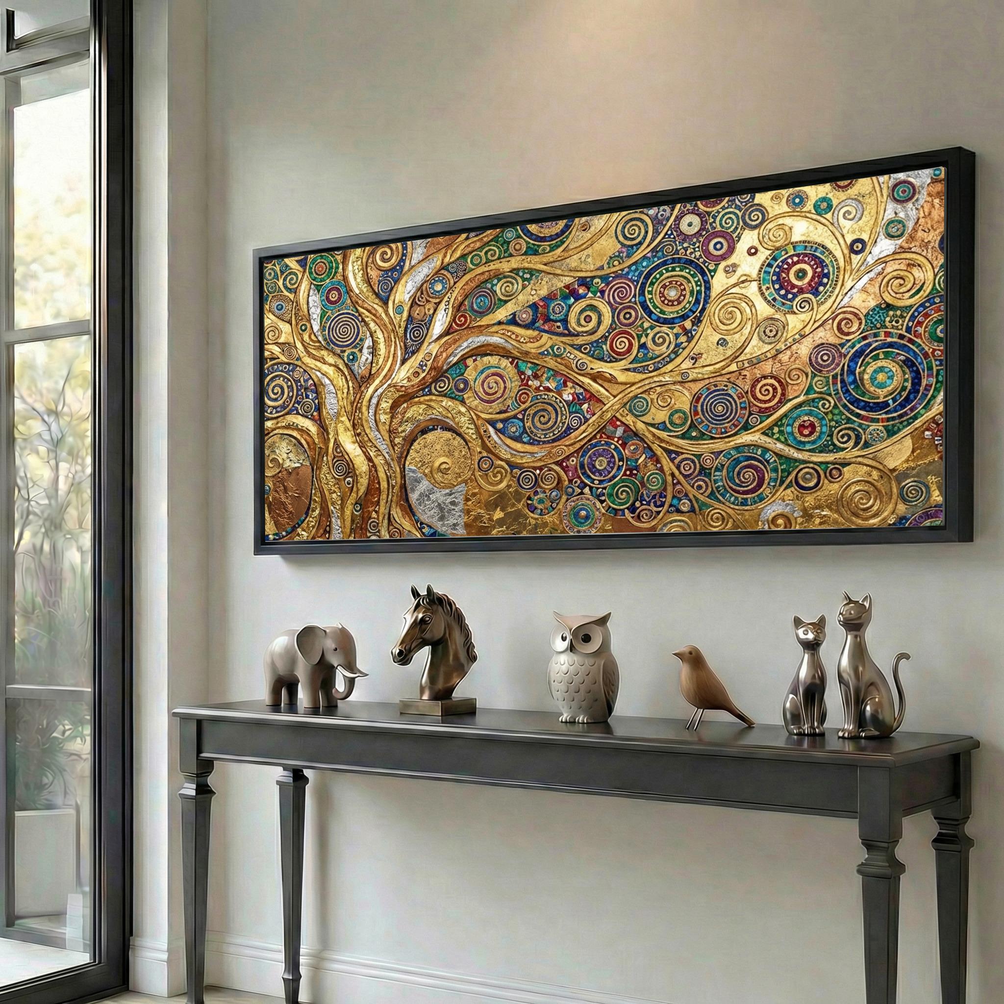 Klimt Inspired Framed Canvas Wall Art, Golden Art Nouveau Tree of Life ...