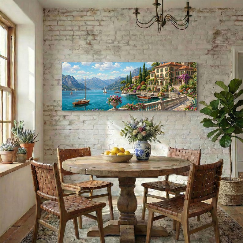 Lake Como Coast Canvas Print, Italian Villa Lakeside Wall Art ...