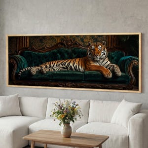 Smaragd Tiger Leinwand Wandkunst, Opulentes Dschungel Dekor, Luxus Big Cat Kunstwerk, Stimmungsvolle Safari Statement Panorama Leinwand
