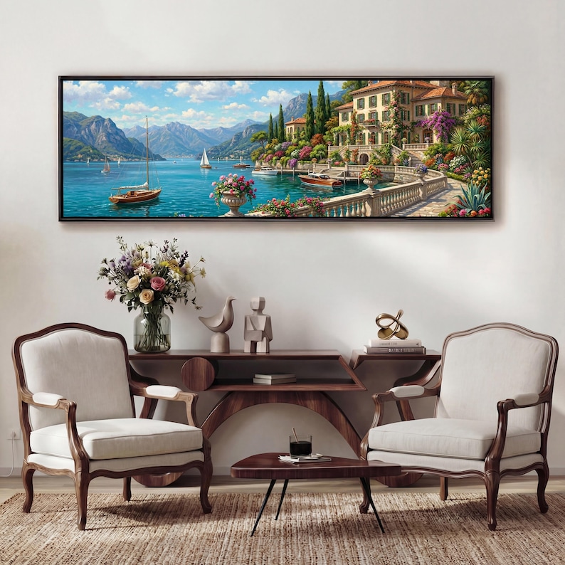 Lake Como Coast Canvas Print, Italian Villa Lakeside Wall Art ...