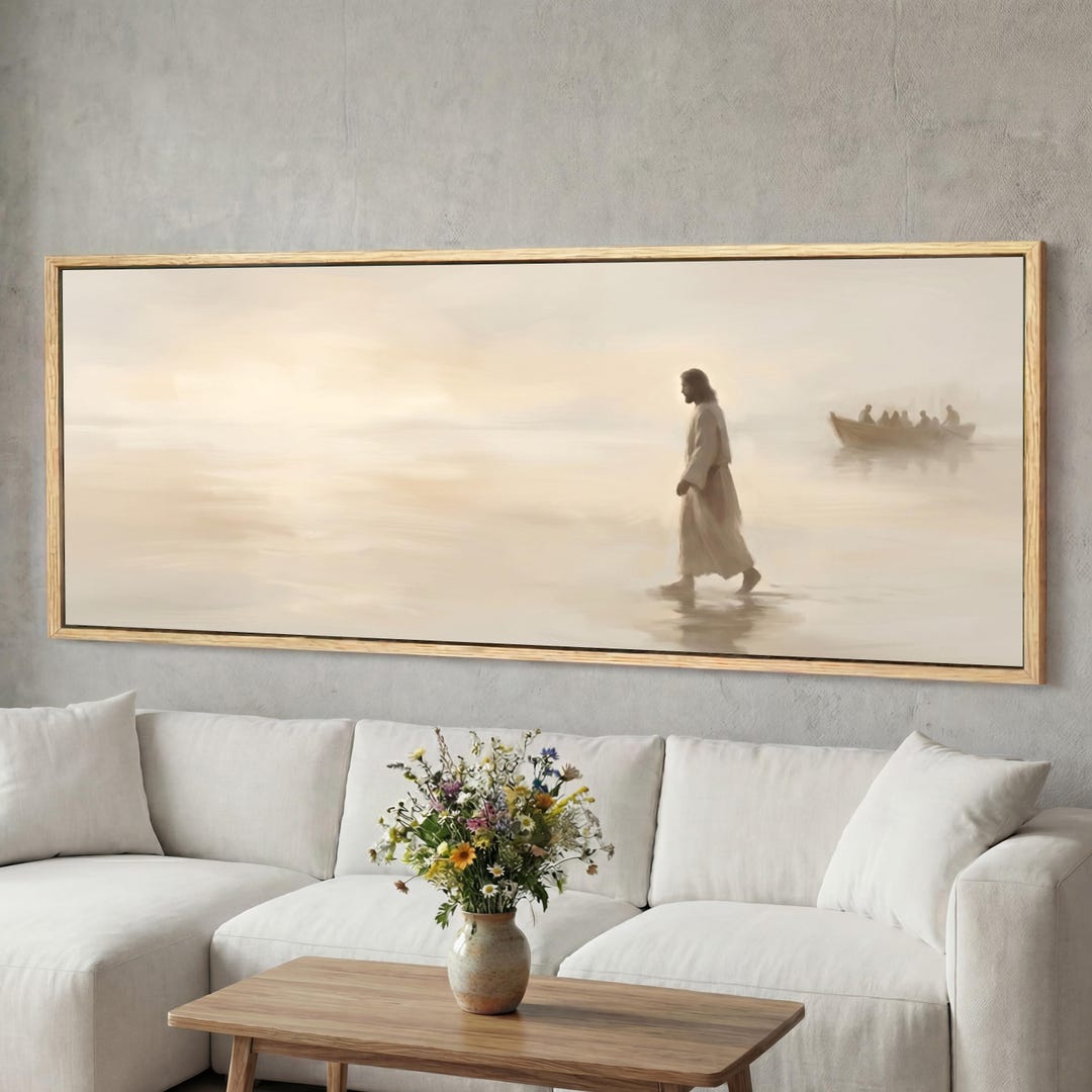 Jesus Walking on Water Canvas Wall Art, Panoramic Gospel Wall Art ...