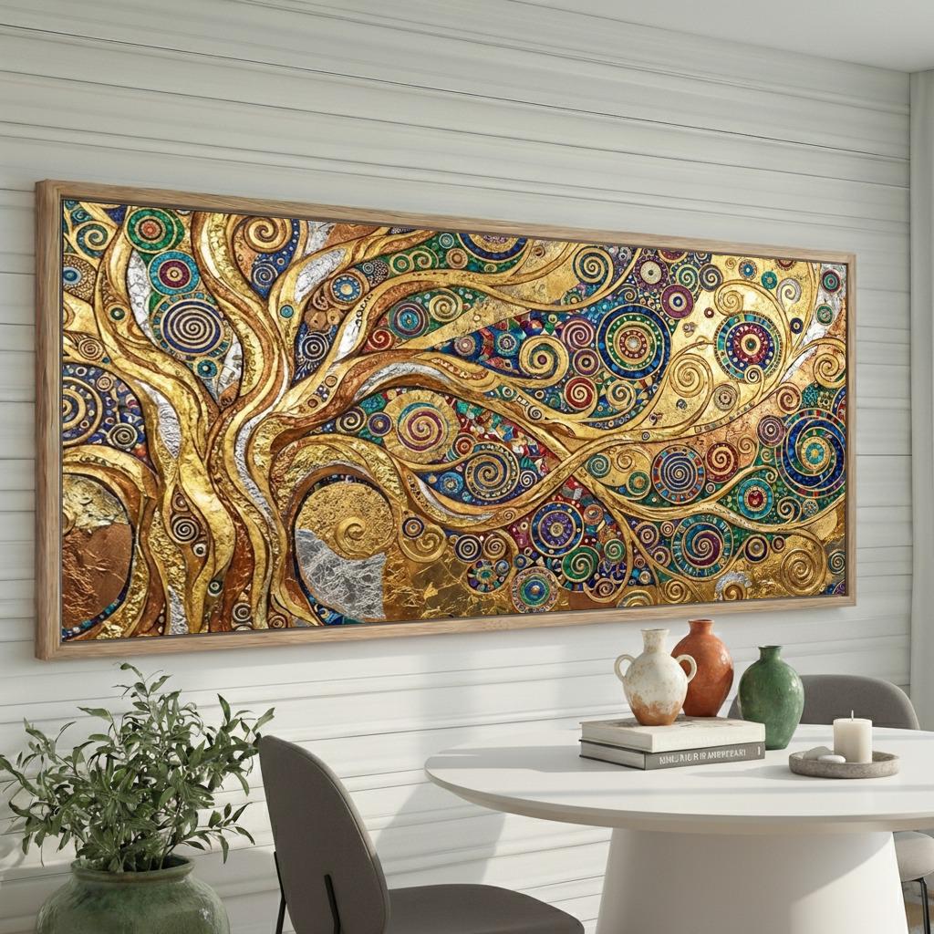Klimt Inspired Framed Canvas Wall Art, Golden Art Nouveau Tree of Life ...