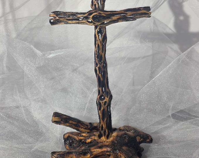 Handmade Cholla Cactus Wood Cross - Rustic Southwestern Christian Decor.