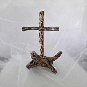 Handmade Cholla Cactus Wood Cross on Natural Cholla Root Base – Desert Inspired Religious Art