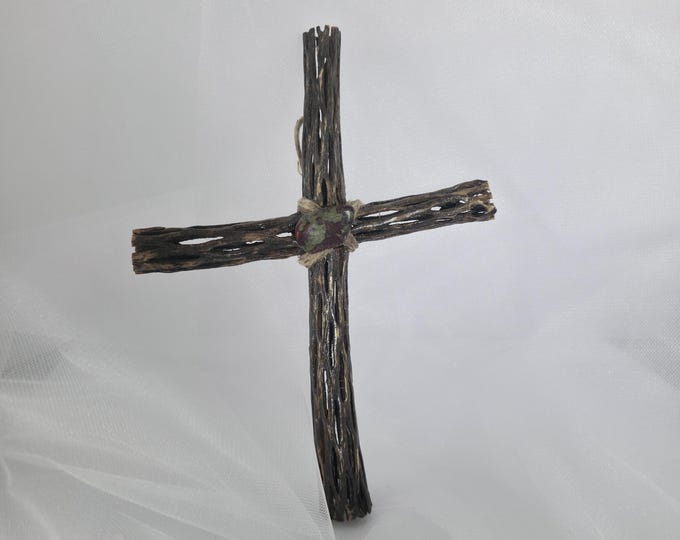 Handmade Cholla Cactus Wood Cross on Natural Cholla Root Base – Desert Inspired Religious Art