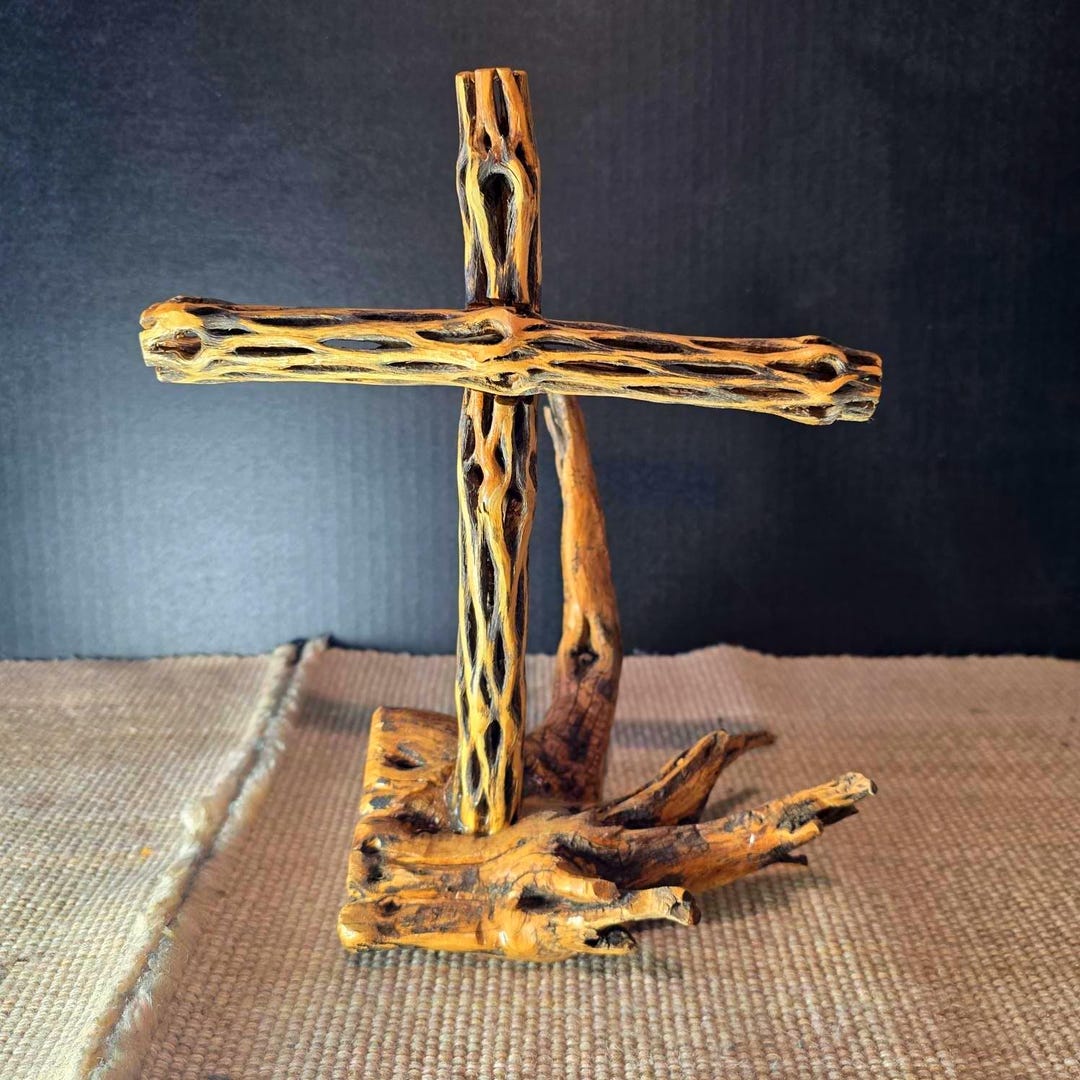 Handmade Cholla Cactus Wood Cross on Natural Cholla Root Base – Desert ...