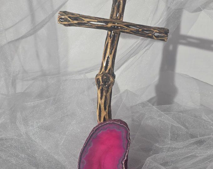 Handmade Cholla Cactus Wood Cross on Natural agate Base – Desert Inspired  Art
