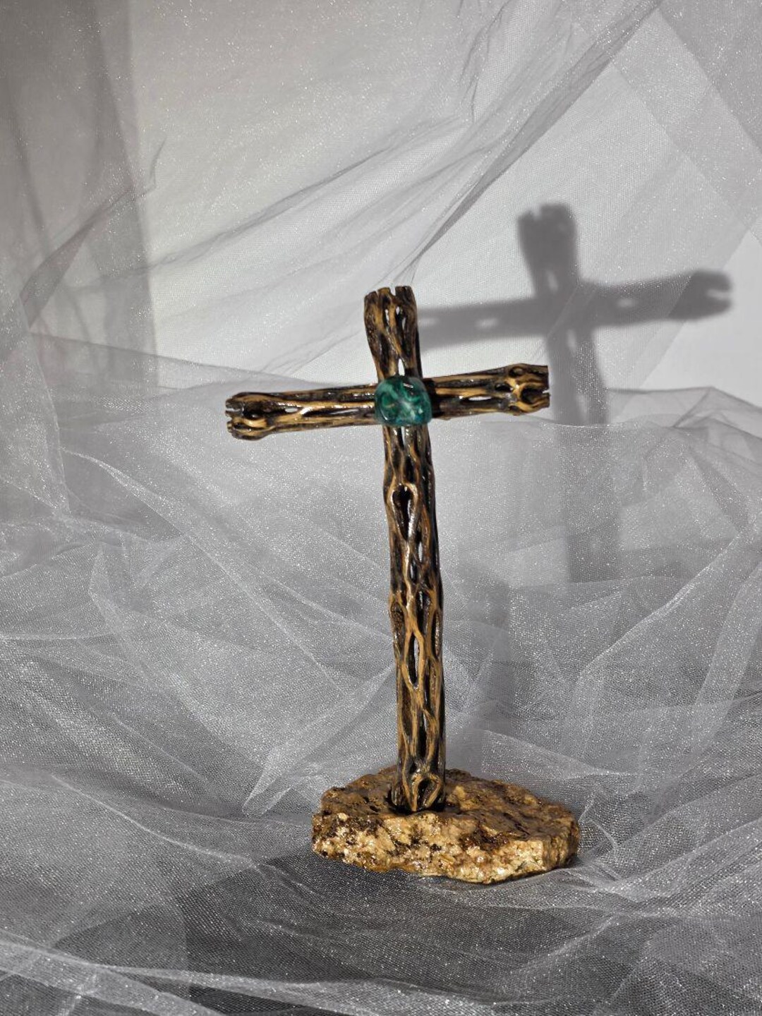 Handmade Cholla Cactus Wood Cross on Natural Stone Base – Desert ...