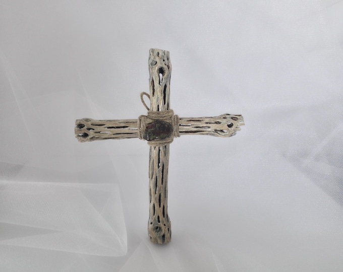 Handmade Cholla Cactus Wood Cross on Natural Cholla Root Base – Desert Inspired Religious Art