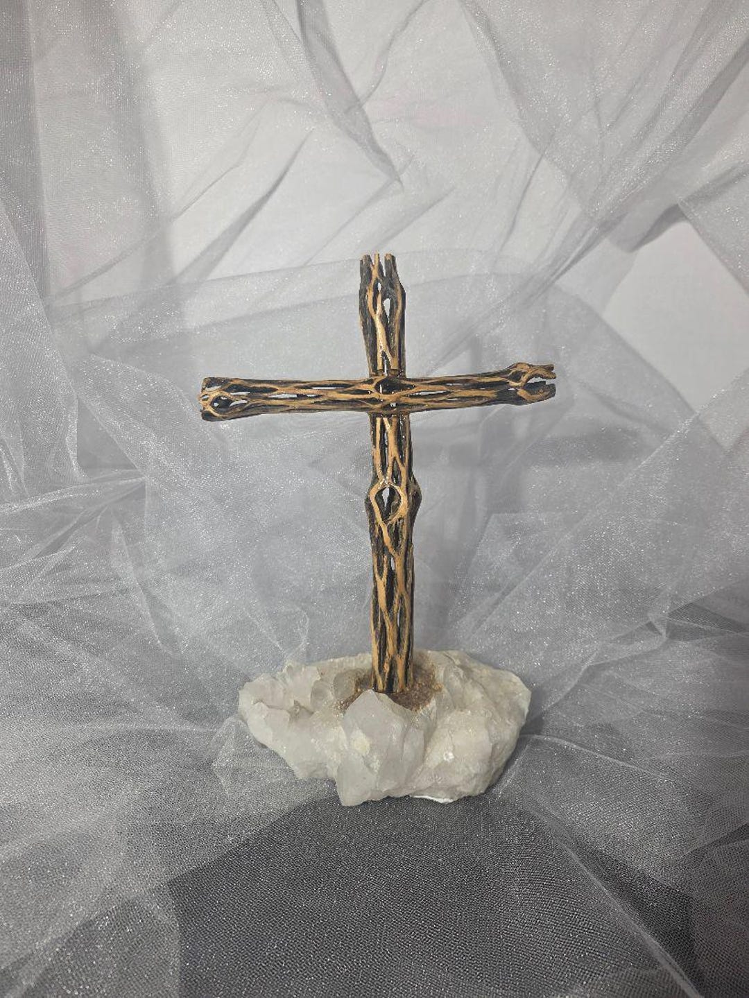 Handmade Cholla Cactus Wood Cross on Natural Crystal Base – Desert ...