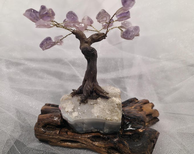 Featured listing image: Handmade Bonsai Tree with crystals on a Natural Cholla Root Base – Desert Inspired Religious Art.