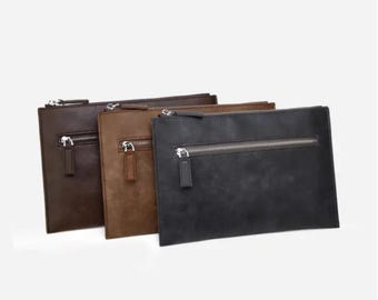 Handmade Genuine Leather Clutch Pouch for Men, Document Organizer,