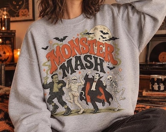 Monster Mash Sweatshirt, Retro Halloween Crewneck, Vintage Monster Sweater, Spooky Season Sweatshirt, Halloween Gift