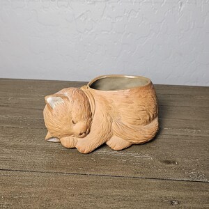 Vintage Terracotta Cat Planter Sleeping Kitten Succulent Pot
