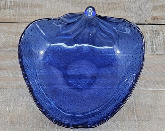 Vintage Cobalt Blue Glass Strawberry Bowl Arcoroc France