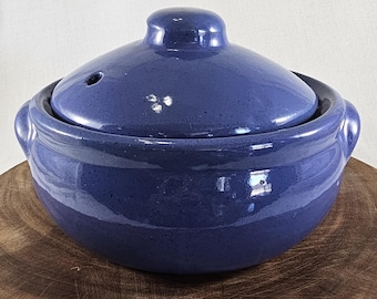 Vintage Bybee Pottery Blue Lidded Bean Pot Casserole Signed BB Kentucky