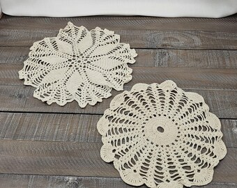 Vintage Ivory Crochet Doilies - Set of 2