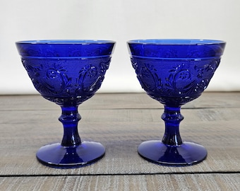 Vintage Madonna Inn Cobalt Blue Wild Rose Goblets - Set of 2