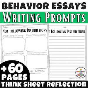 Behavior Essay Writing Prompts for Students to Copy | Think Sheet Reflection