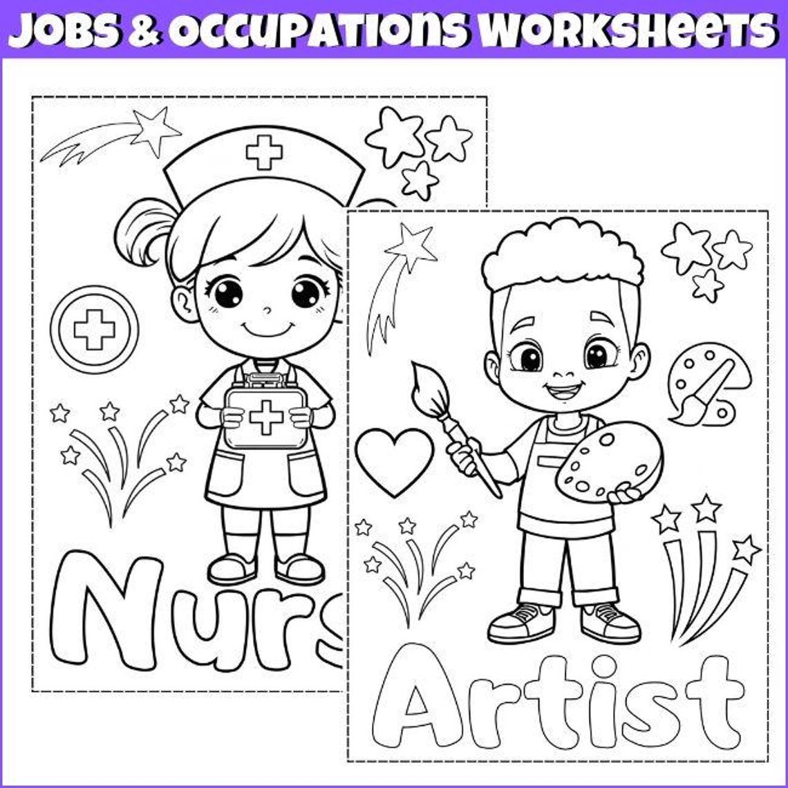 Community Helpers Coloring 50 Pages for Kids | Jobs & Occupations ...