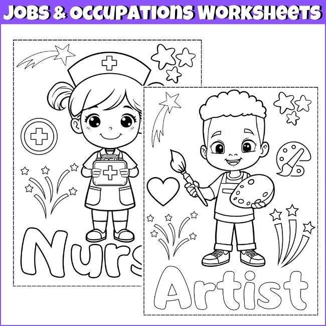 Community Helpers Coloring 50 Pages for Kids | Jobs & Occupations ...