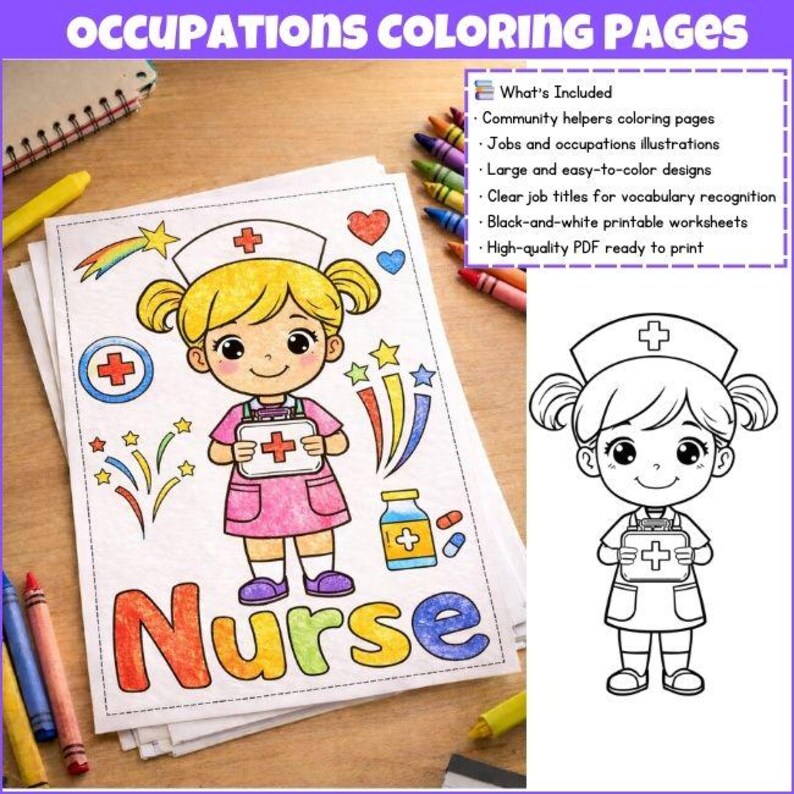 Community Helpers Coloring 50 Pages for Kids | Jobs & Occupations ...