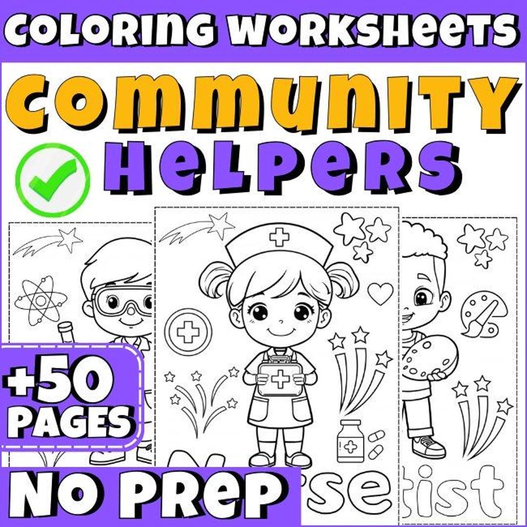 Community Helpers Coloring 50 Pages for Kids | Jobs & Occupations ...