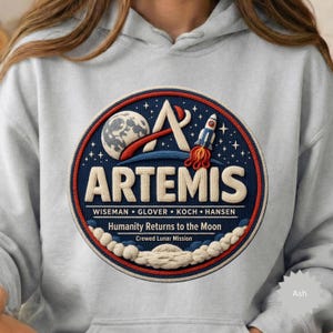 Artemis 2 Mission  Sweatshirt, Faux Embroidery Lunar Patch, Gildan Nasa Hoodie