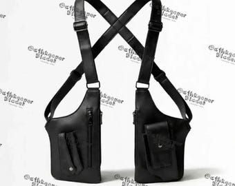 Adjustable Leather Shoulder Harness Bag | Crossbody Chest Holster Bag | Men's EDC Leather Utility Bag | Festival Tactical Style Harness