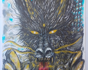 Original Dragon Painting, Japanese Zen Ink Art "Awakening Soul: Golden Breath", Large F6 Size, One of a Kind Spiritual Wall Art, Golden Drag