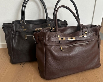 High quality genuine leather bag Made in Italy, Italian genuine leather tote shoulder bag, work university travel bag, luxury bag Italian
