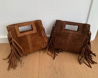 Handtas van echt leer met suède franjes, gemaakt in Italië, klassieke tas voor dagelijks gebruik, crossbodytas, Italiaanse leren vakken, suède tas