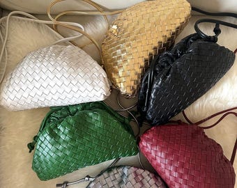 Etui/clutch van echt geweven leer, gemaakt in Italië, Italiaanse geweven leren handtas/etui, elegante luxe tas voor evenementen en bruiloften, leren vakjes