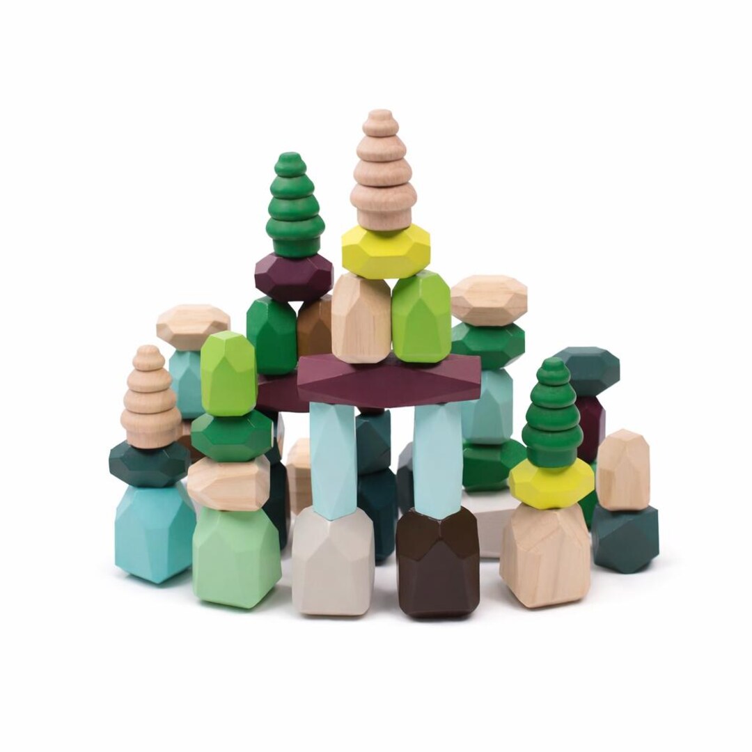 Wooden Stacking Stones | Montessori Balance Blocks, Natural Wood ...
