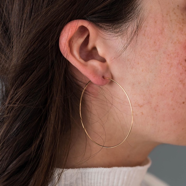 Gold Hoop Earrings | 18K Surgical Steel Lightweight Hoops | Unisex Thin 20–50mm Sizes