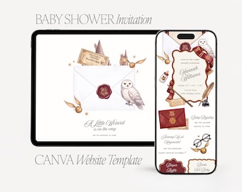 Harry Potter Baby Shower Invitation, Wizard Baby Shower Invite, Magic Baby Shower Evite, Fantasy Baby Shower, Wizard on the Way Canva