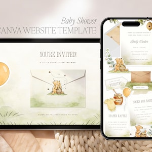 Classic Winnie the Pooh Baby Shower Website Invitation (Digital Download)