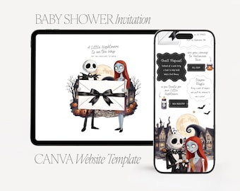 Jack Nightmare Before Christmas Baby Shower Invitation, Spooky Baby Shower Canva Website Template, Halloween Digital Invitation